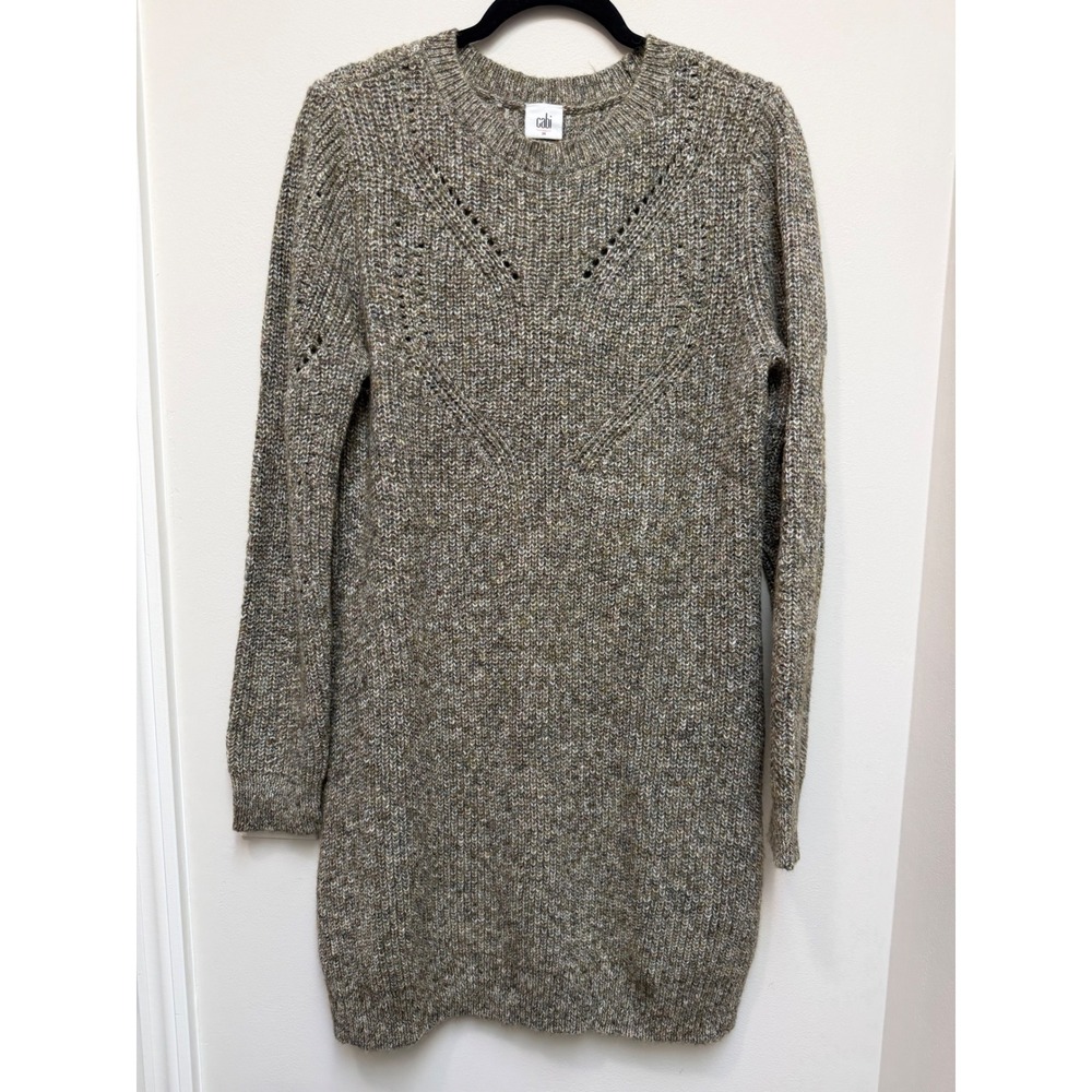 Cabi 4278 Tunic Marled Olive Green Pointelle Knit Sweater Dress Womens Medium